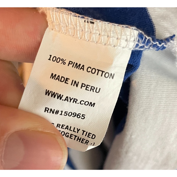 Women's XS AYR Blue Stripe 100% Pima Cotton Short Sleeve T-Shirt - Picture 5 of 5